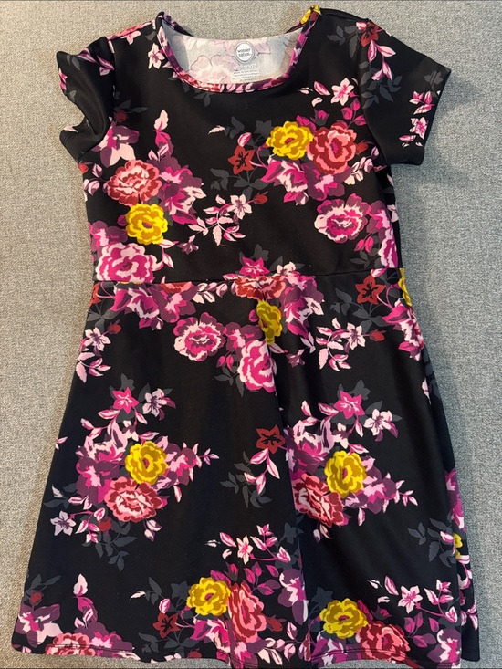 wonder nation Other - 5/$15- Girls Floral Fit-and-Flare Dress - Black with Pink & Yellow Flowers